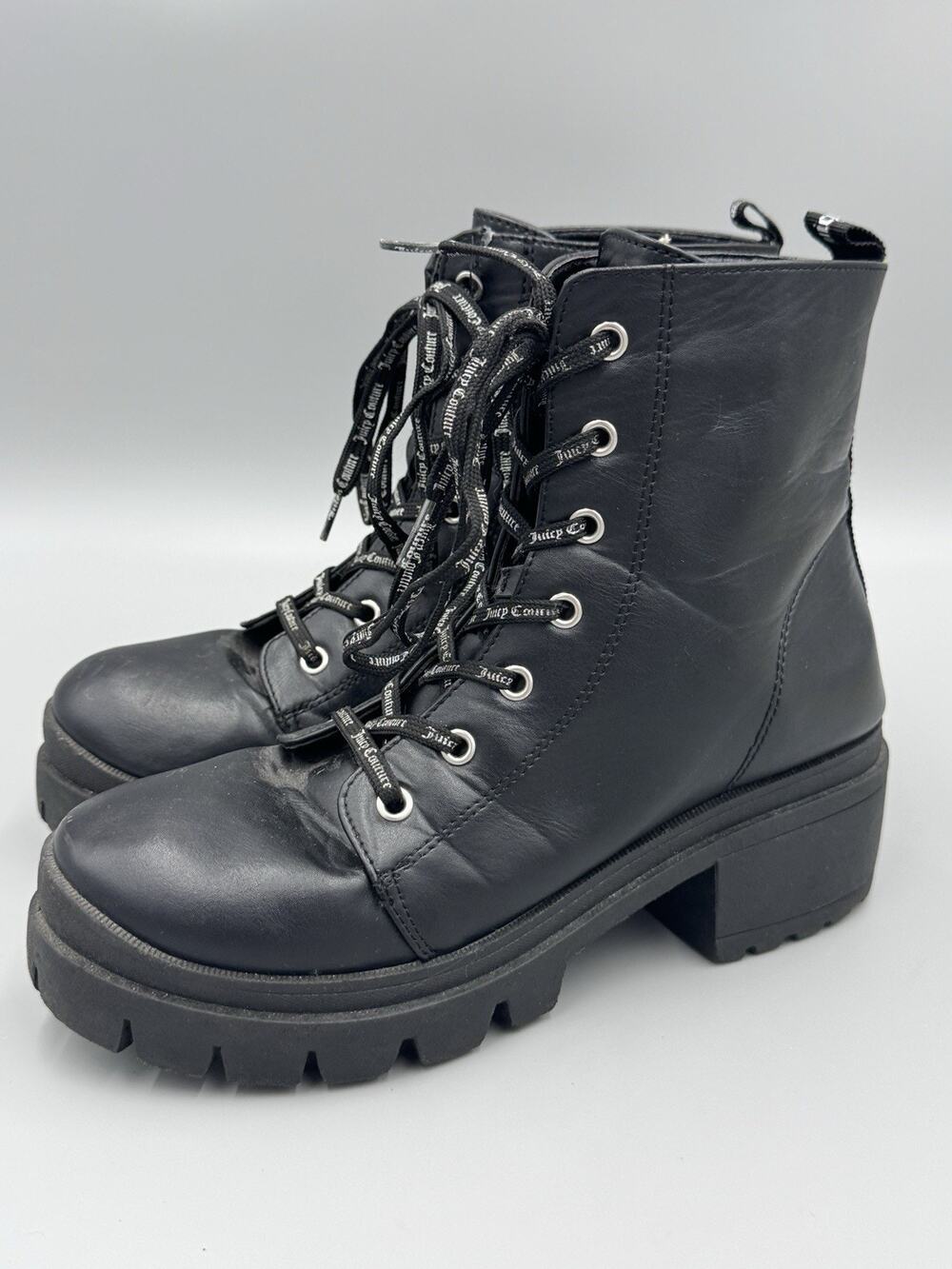 Juicy Coutour Women’s Black Combat Boots Side Zipper Size 9 M